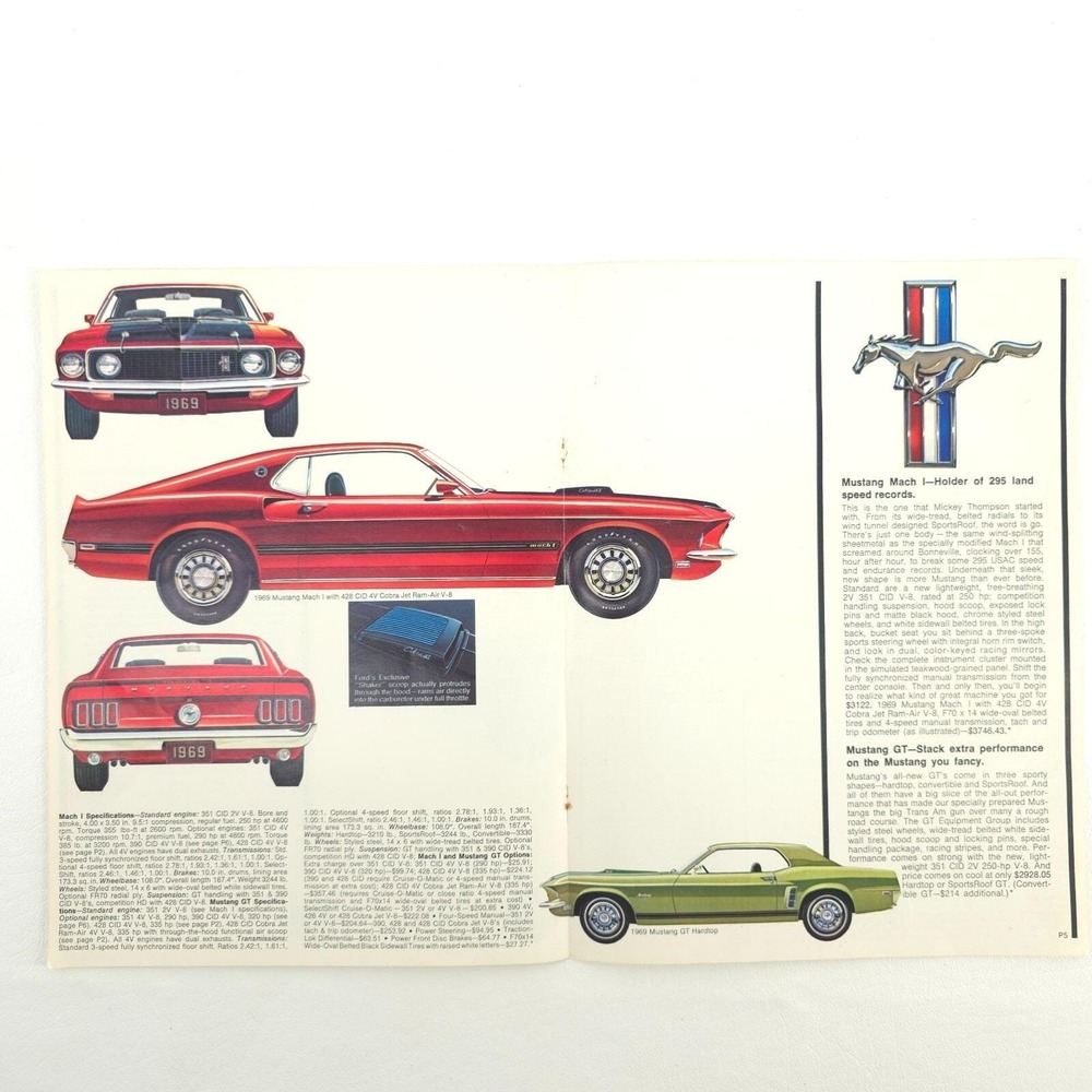 VTG 1970 Ford Mustang Mach 1 Advertising Print Ad 428 Cobra Jet Specs Red Promo
